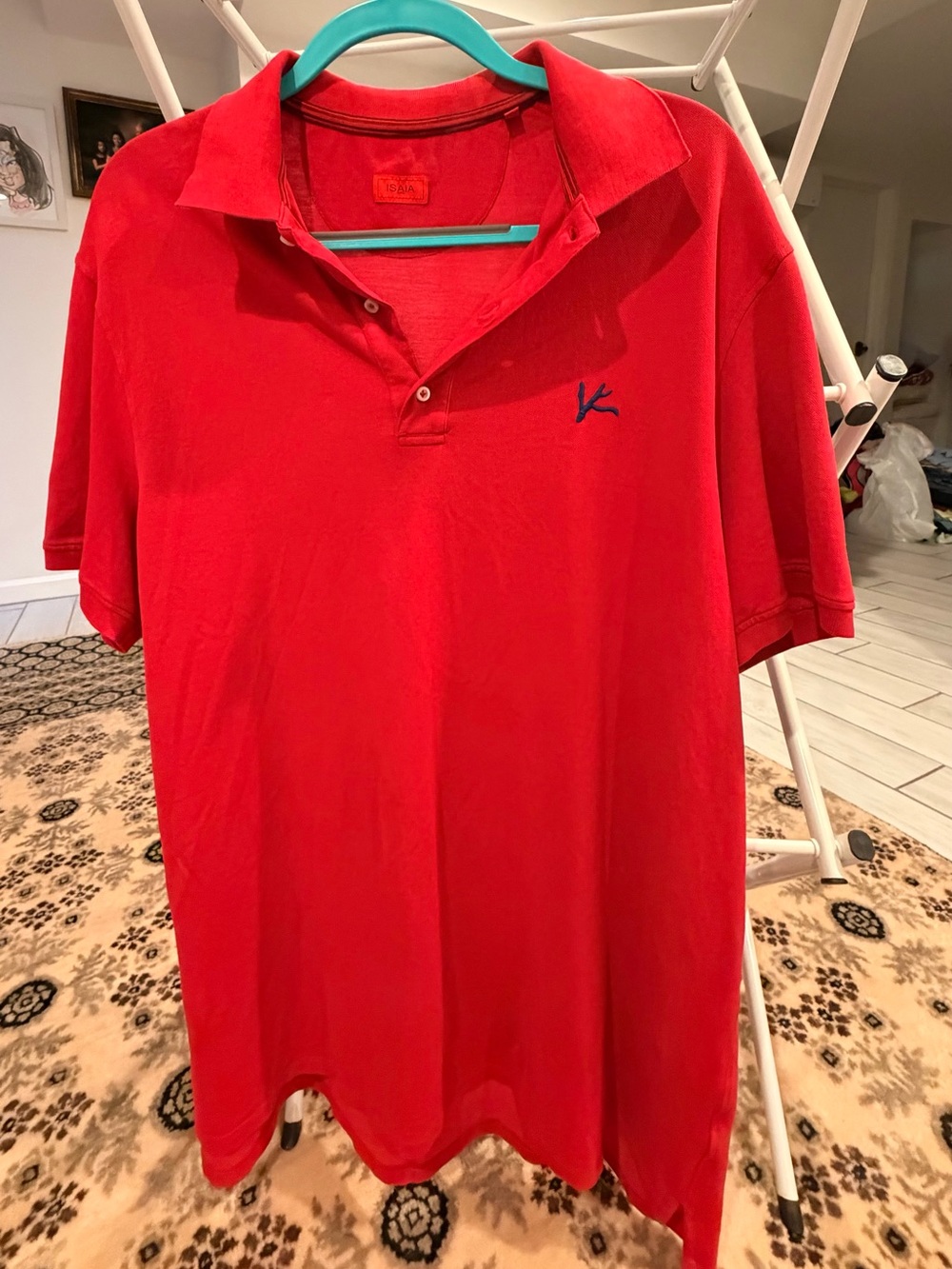 Isaia Red Polo with Contrasting Navy Logo